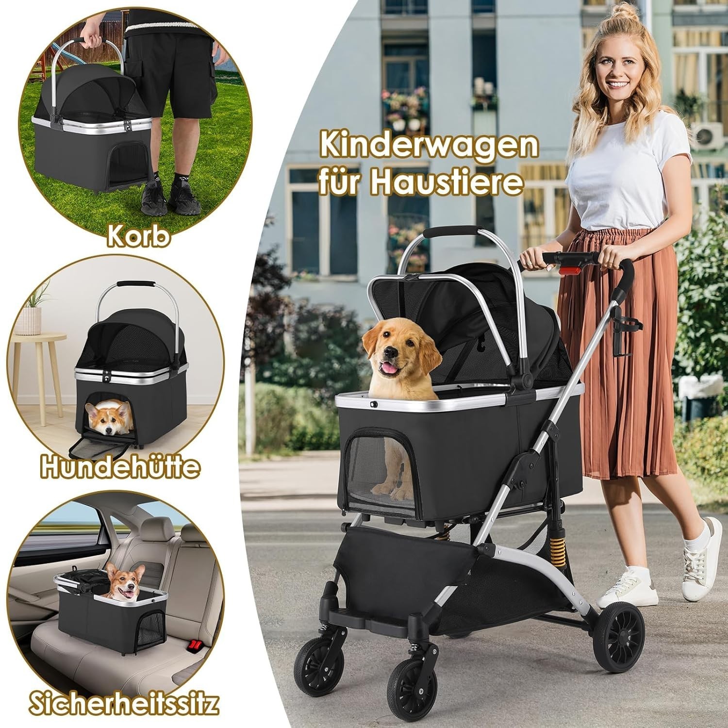 Passeggino Mamizo 3in1 per Cani e Gatti Pieghevole foto 5
