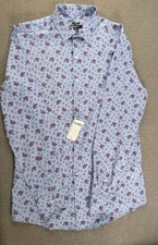 Bar lll-M- 15-15-1/2 34-35 Shirt Mens Lrg Blue Button Up Slim Fit Floral Stretch