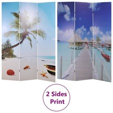 Room Divider Folding Panel Privacy Screen Bedroom Decor Beach Print Double Sided