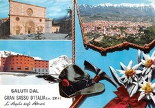 Cartolina L'Aquila Gran Sasso d'Italia 3 vedute cappello e picozza Alpini 1966