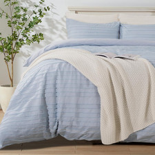 Duvet Cover Queen,Blue 3 Pieces Boho Tufted Duvet Cover Set, Soft and Lightweigh