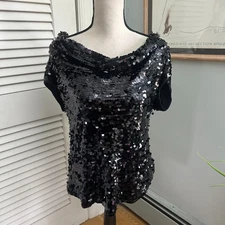 INC International Concepts Top Womens XL Black Sequin Cowl Neck Evening Holiday