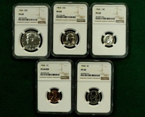 1964 U.S. 5 piece silver proof set 1c-50c all graded NGC PF 69 lot #3