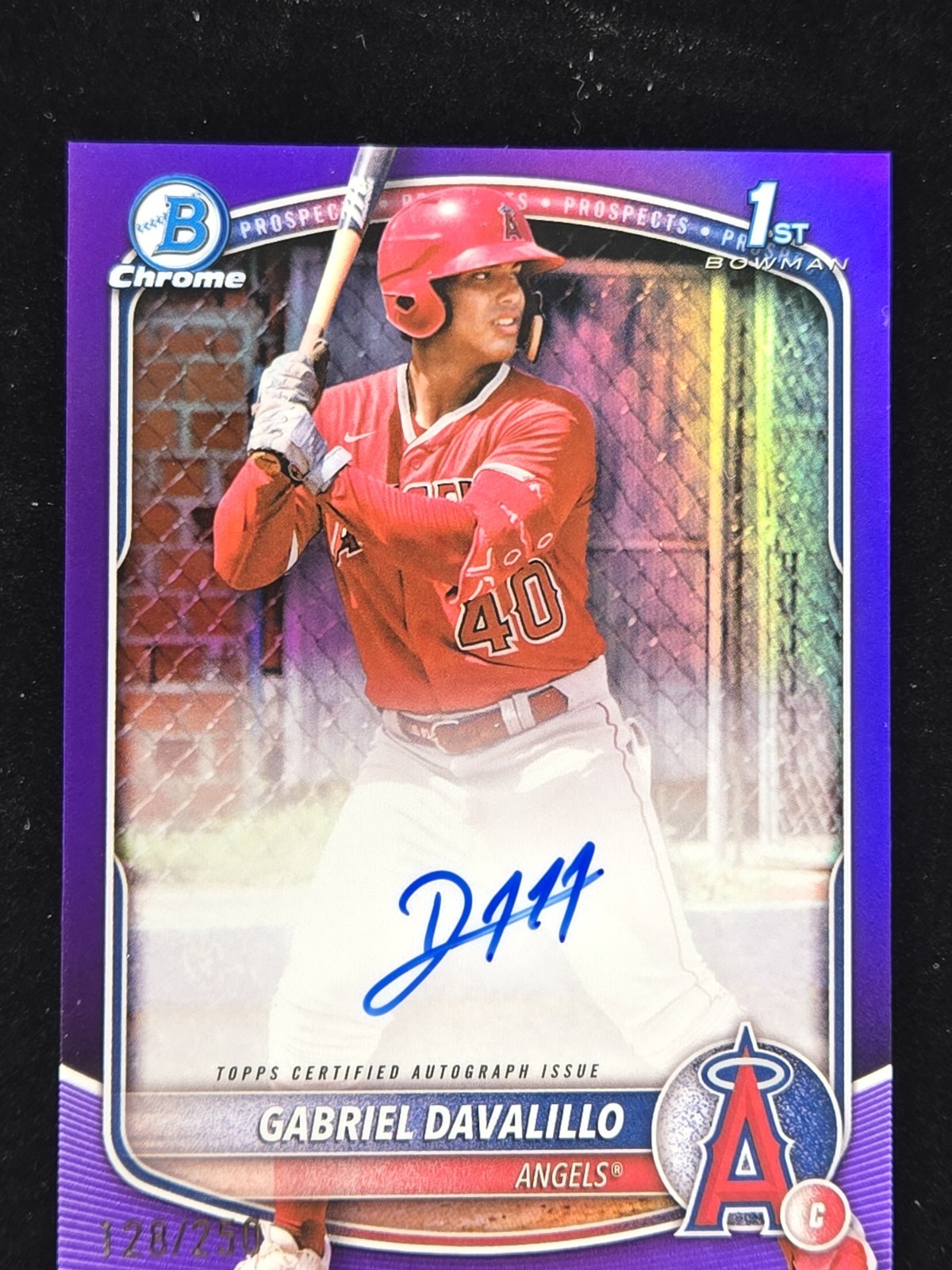 Gabriel Davalillo 2025 Bowman Chrome 1st True Purple Auto 128/250 LA Angels