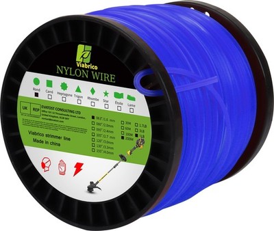 Viabrico Rasentrimmerleine Drahtschnur, 200 m x 1,6 mm schwer x200 m, blau 