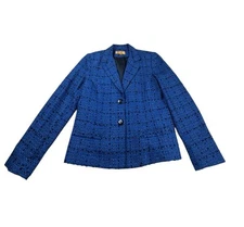 Vintage Bergamo by EBI Womens Tweed Blue Black White Size 12 Jacket Blazer