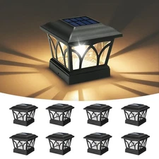 Solar Post Cap Lights Outdoor 8Pack, with Edison LED Bulbs, 2 Brightness Sett...