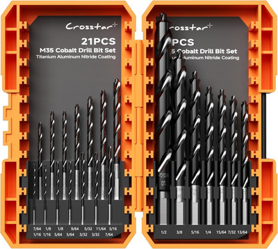 M35 Cobalt Drill Bit Set - 21Pcs 1/16''-1/2'' Tialn Coated Self-Centering Metal Dr