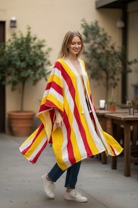 Vintage 1960 Tribal Flag Cape Cloak Size XXL Wool Hand Made Red Yellow