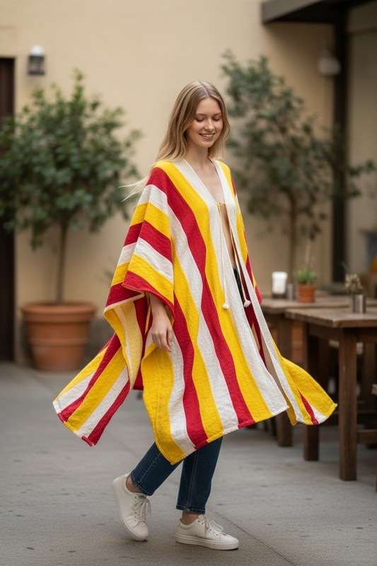 Vintage 1960 Tribal Flag Cape Cloak Size XXL Wool Hand Made Red Yellow