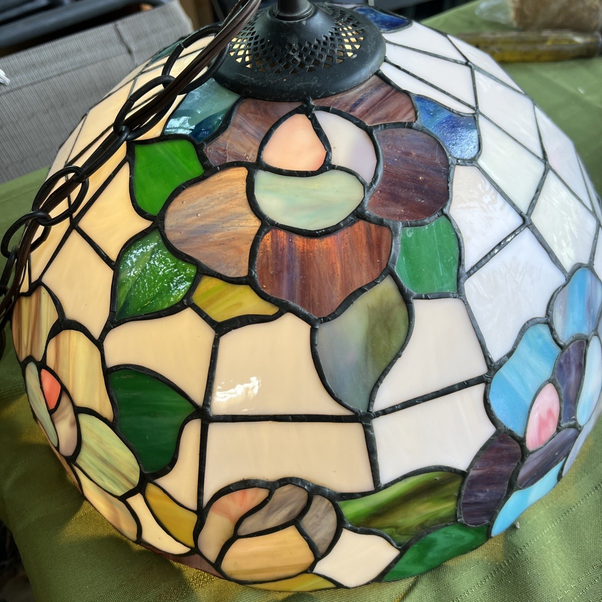 M**様 90s Tiffany and Co　ビンテージカスタム Tiffan Vintage Tiffany Style Swag Lamp Leaded Glass Shade with Floral