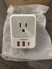 US to UK Plug Adapter, TESSAN Type G Travel Converter with 4 Outlets, USB, C 1 