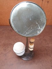 Antique Shaving Stand Mirror Milk Glass Cup Brush W/accessories
