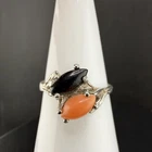 Vintage Sterling Silver Orange Black Ring 6”