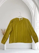 Time And Tru Embroidered Lace Trim Long Sleeve Top Size Large Mustard Yellow
