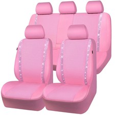 Bling Car Seat Covers Rhinestone Waterproof Faux Leather Full Set Universal Fit