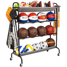 Basketball Rack, 200 Lbs Garage Ball Storage Rack with Baseball Bat Holder and H