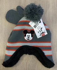 Toddler DISNEY Mickey Mouse Hat  Mitten Set Knit Beanie Stocking Striped NEW