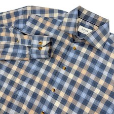 Eton Men's Size 41 16 Slim Fit Long Sleeve Button Up Shirt Fine Twill Plaid