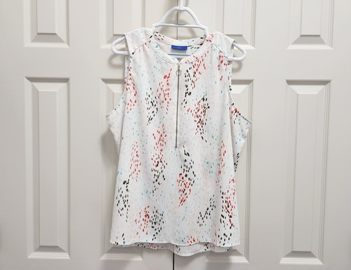 Women's Apt. 9 Abstract Color Speck 1/2 Zip White Sleeveless Tank Top Blouse XL - Afbeelding 2 van 5