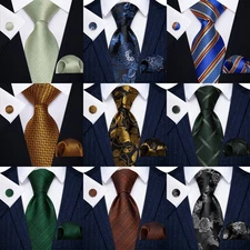 Designer Mens Tie Chrsitmas Wedding Formal Party Necktie Hankie Cufflinks Set