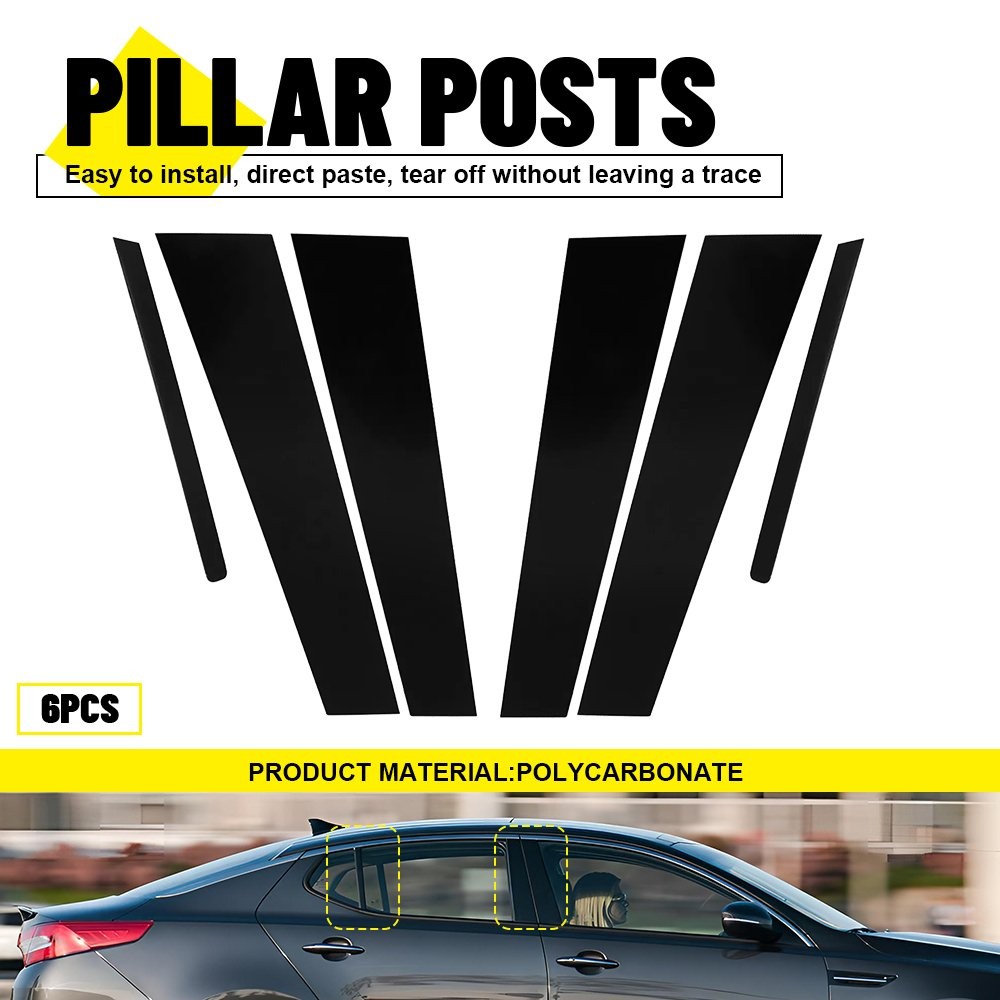 6pcs Piano BLACK Pillar Posts for Kia Optima 2011-2015 Door Cover Panel Trim B