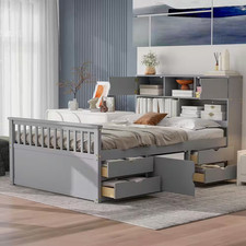 Kara Gray Wood Frame Full Size Captain Platform Bed with Storage Headboard, Book