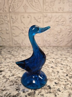 Vintage MCM Viking  Glass 5  Bluenique Duck Figurine. Cottage Core Granny core