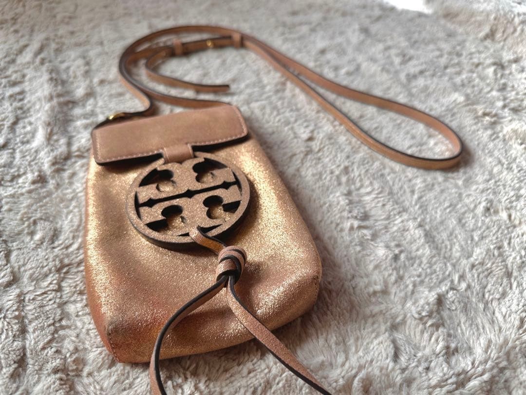 Tory Burch Miller Metal Phone Crossbody Faux Leather Rose Gold Rare Bag