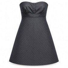 Gap Strapless Pinstripe Dress Size 4 Gray A-Line Cotton Blend Knee Length Career