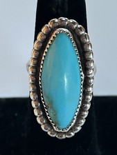 Vintage Signed ROY Native American Sterling Silver Turquoise Ring Sz 8