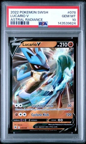 2022 POKEMON SWORD & SHIELD ASTRAL RADIANCE #078 LUCARIO V PSA 10