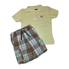 Size 4 Chaps Short Sleeve Polo Elastic Waist Plaid Cargo Shorts Outfit