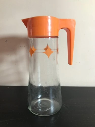 Anchor Hocking MCM ATOMIC Orange STARBURST Diamond TANG Juice Pitcher Vintage