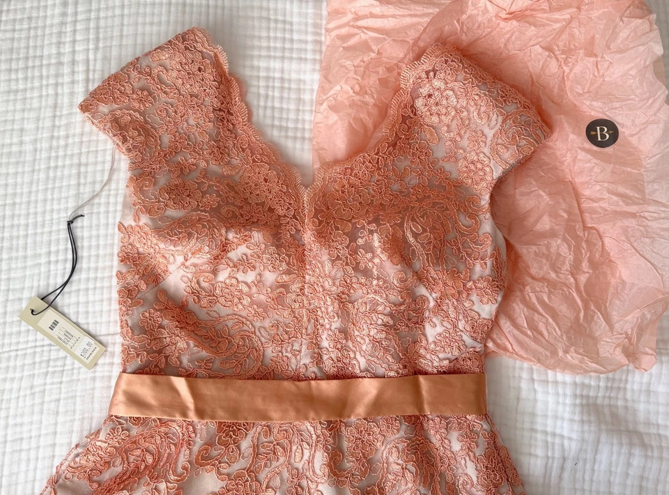 AIDAN MATTOX ALINA DRESS PEACH CORAL BHLDN ANTHROPOLOGIE WEDDING SZ 6 MSRP $430 - Image 2 of 4