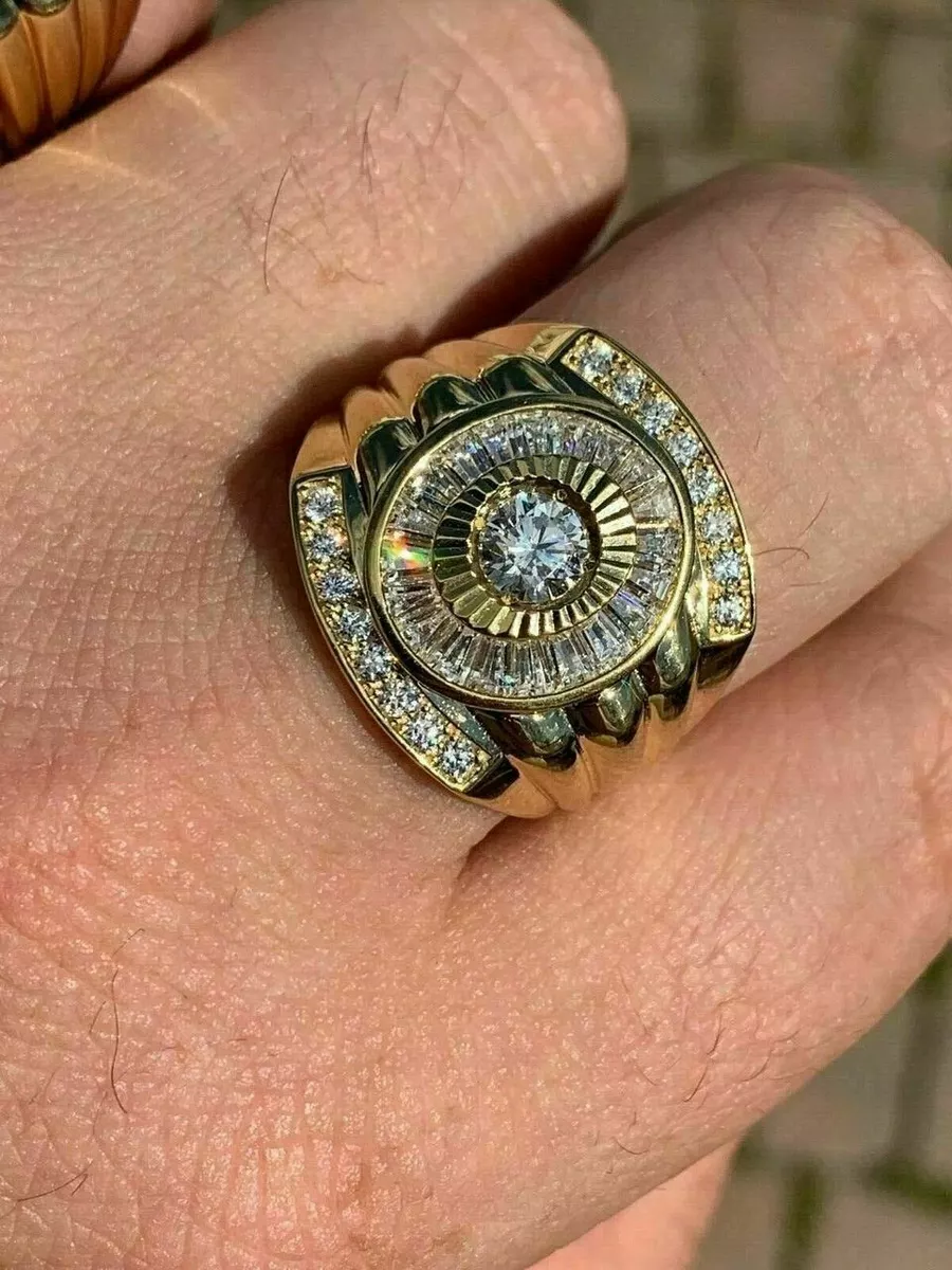 Men s 14k Gold Plated Real Solid 925 Silver Big CZ RING Iced Icy