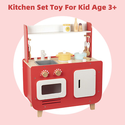 Red Play Kitchen Set Toy With Washing Machine And Oven Gift For Kid Age 3+ L3