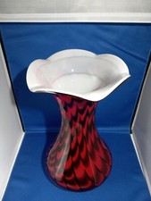 Large Hand blown art glass vase in black and red