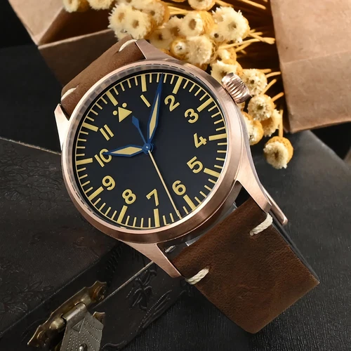 SAN MARTIN SN0117-Q Automatik CuSn8 Bronze Etui 41mm 10 ATM Herren Fliegeruhr - Bild 19 von 35