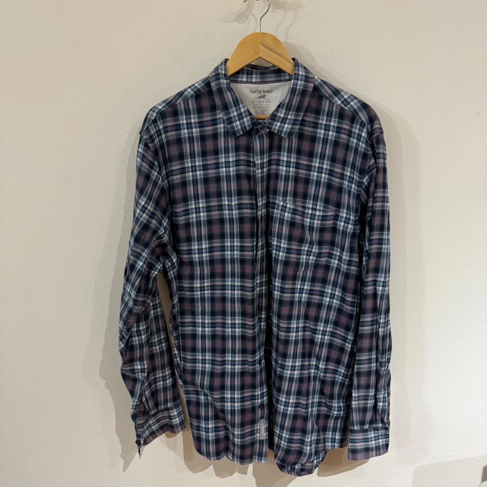 Horny Toad Shirt Men's XL Blue Plaid Flannel Long Sleeve Button Down Outdoor