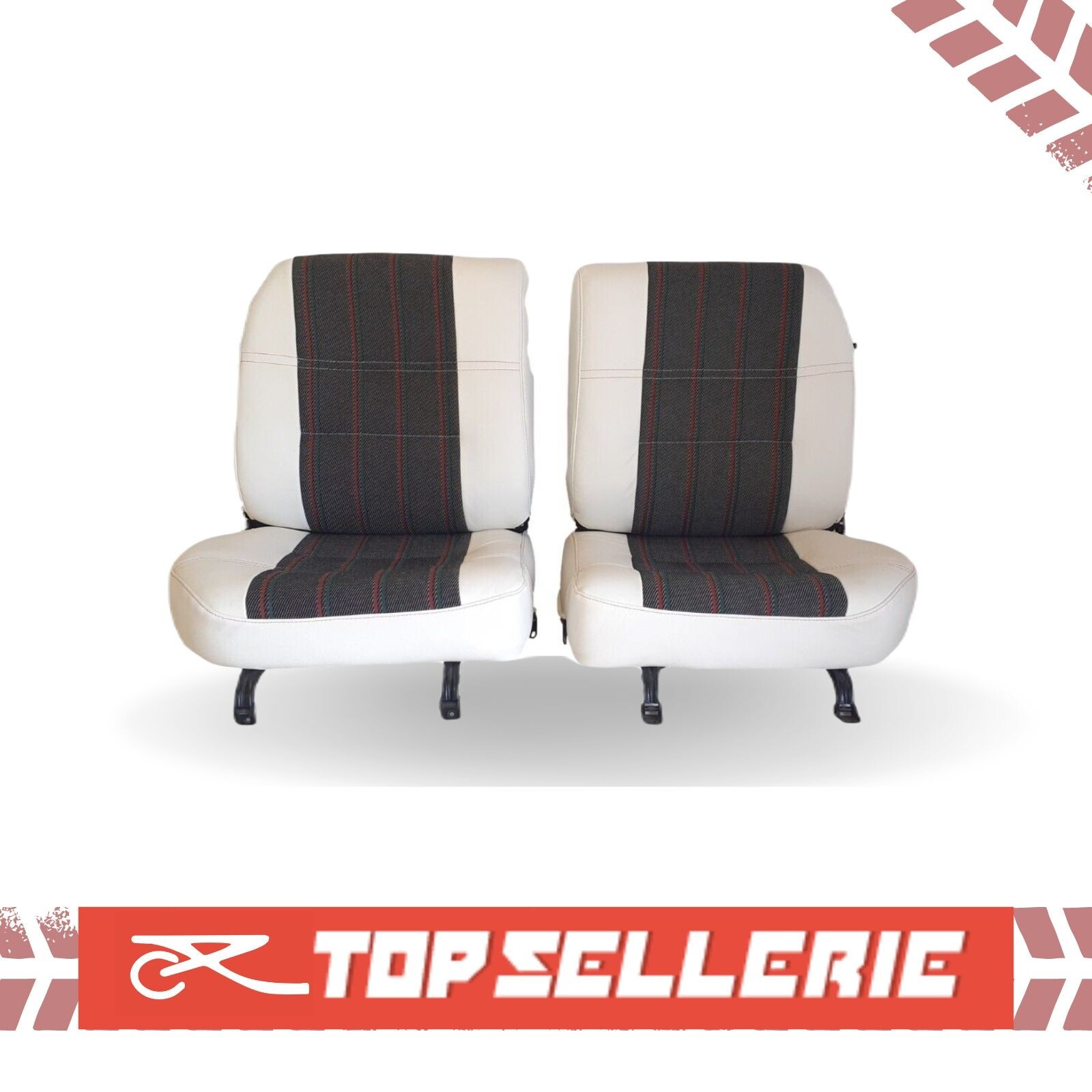 Sellerie arrière Peugeot 205 Roland Garros cabriolet cuir blanc et tissu vert réf CA046