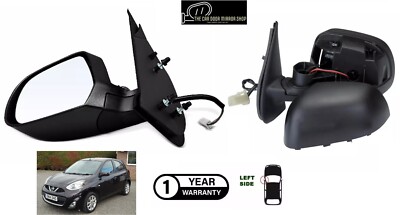 Fit Nissan Micra 2010-2016 Left Side Electric Heated Wing Door Mirror Unit Black