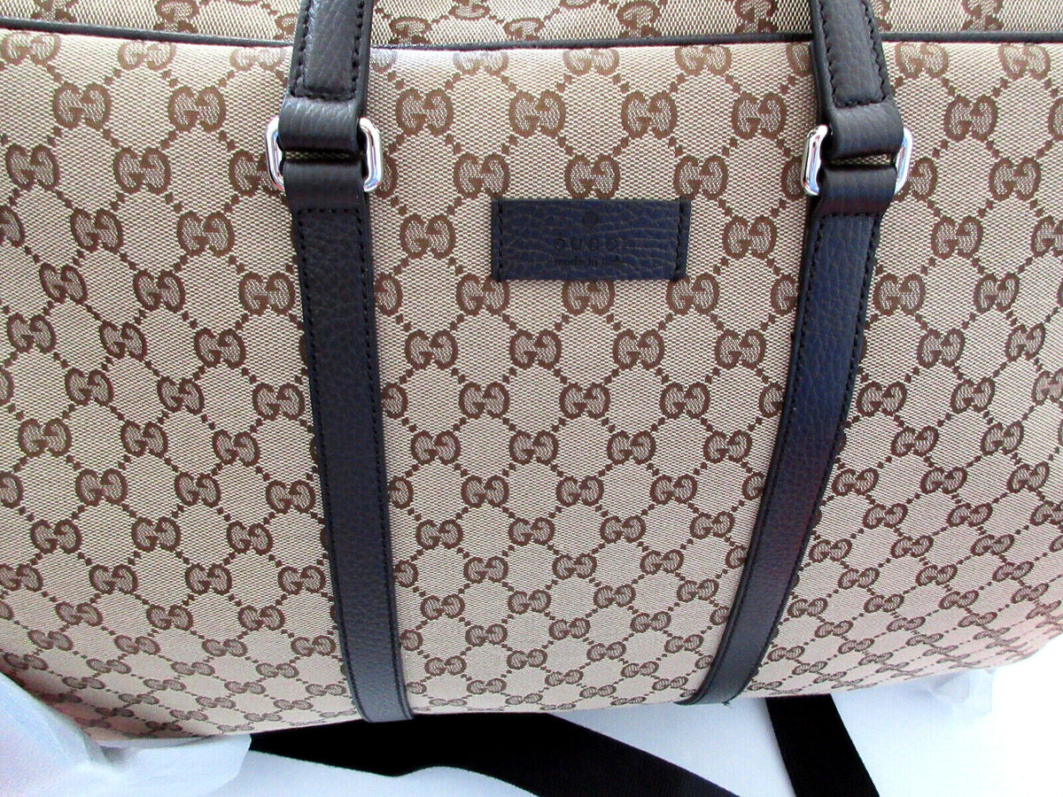 Gucci Large GG Logo Beige Canvas Brown Leather Carry on Bag Gucci Large GG Logo Beige Canvas Brown Leather Carry on Bag