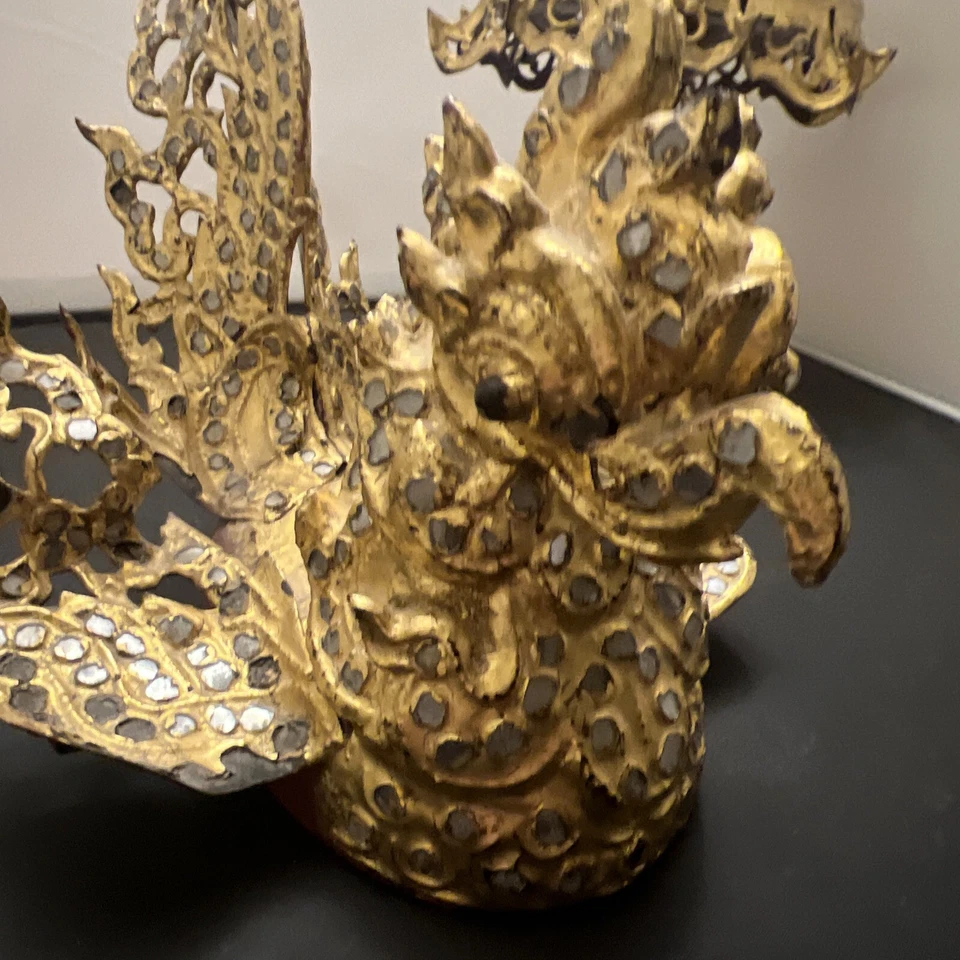 Antique Gold Gilt Hintha Bird Betel Nut Box Burmese With Stand! - Image 3 of 4