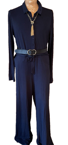 LOt of 2 Long Tall Sally Navy Stretch Viscose JUMPSUIT 18 & white maxi DUSTER 20 - Picture 2 of 24