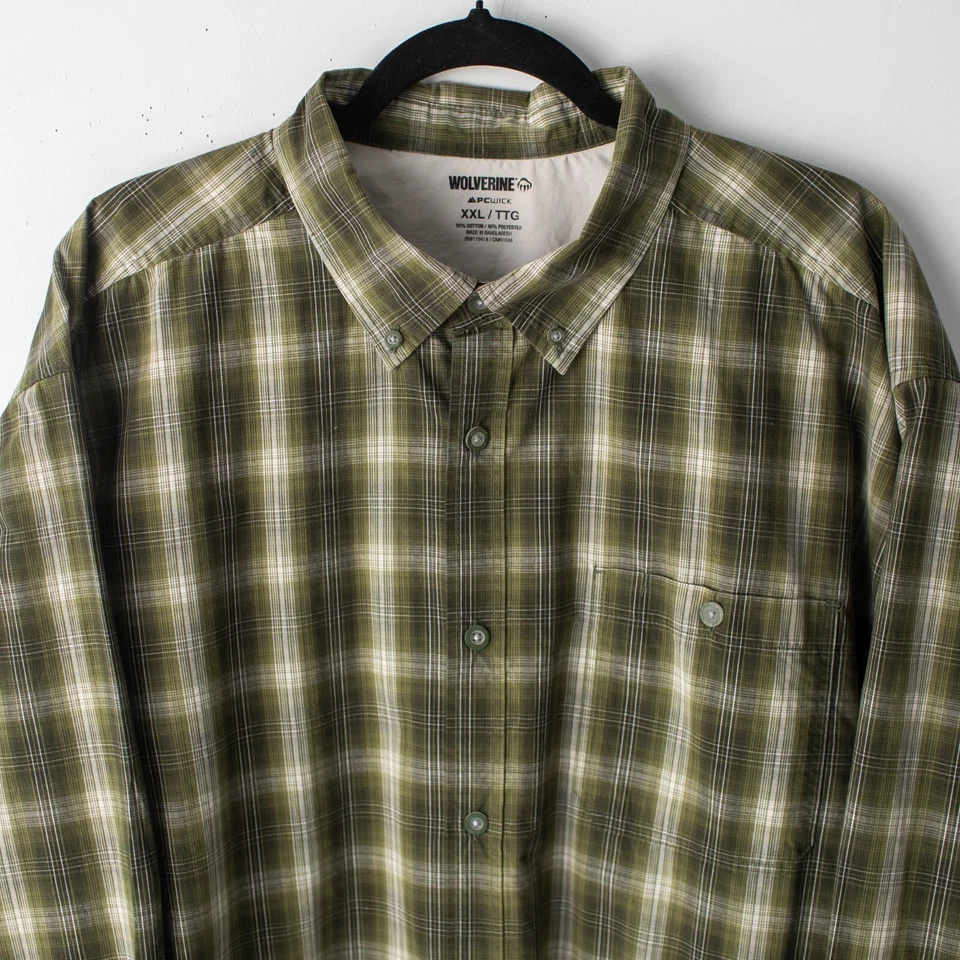 Camisa para hombre Wolverine PC Wick XXL grande verde a cuadros con botones Foto 3 de 4
