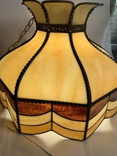 Vintage Tiffany Style Lead Hanging Stained Glass Ceiling Light Lamp Shade 20”