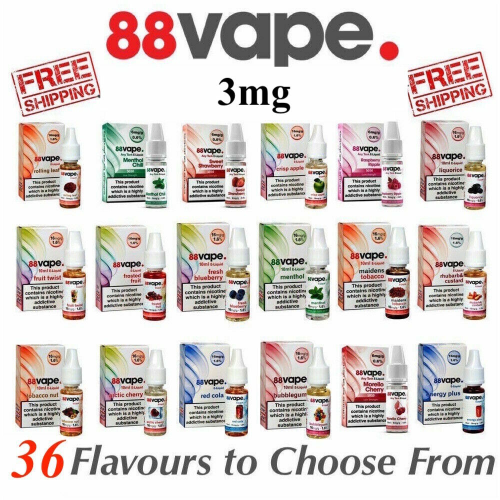 88 Vape E Liquid 3mg Nicotine All Flavours Any Pen 10ml Bottles Vape Juice  - 3mg | eBay UK