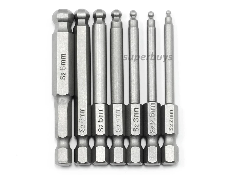7pc M2 2.5 3 4 5 6 8 Metric Ball Head Tip Hex Shank Screwdriver Drill Bit Tool - Image 2 of 4