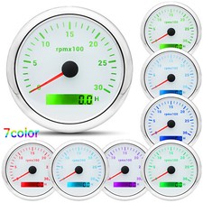 85mm Boat Marine Tachometer Gauge 0-3000RPM Hourmeter 7 Colors LED For Car Truck